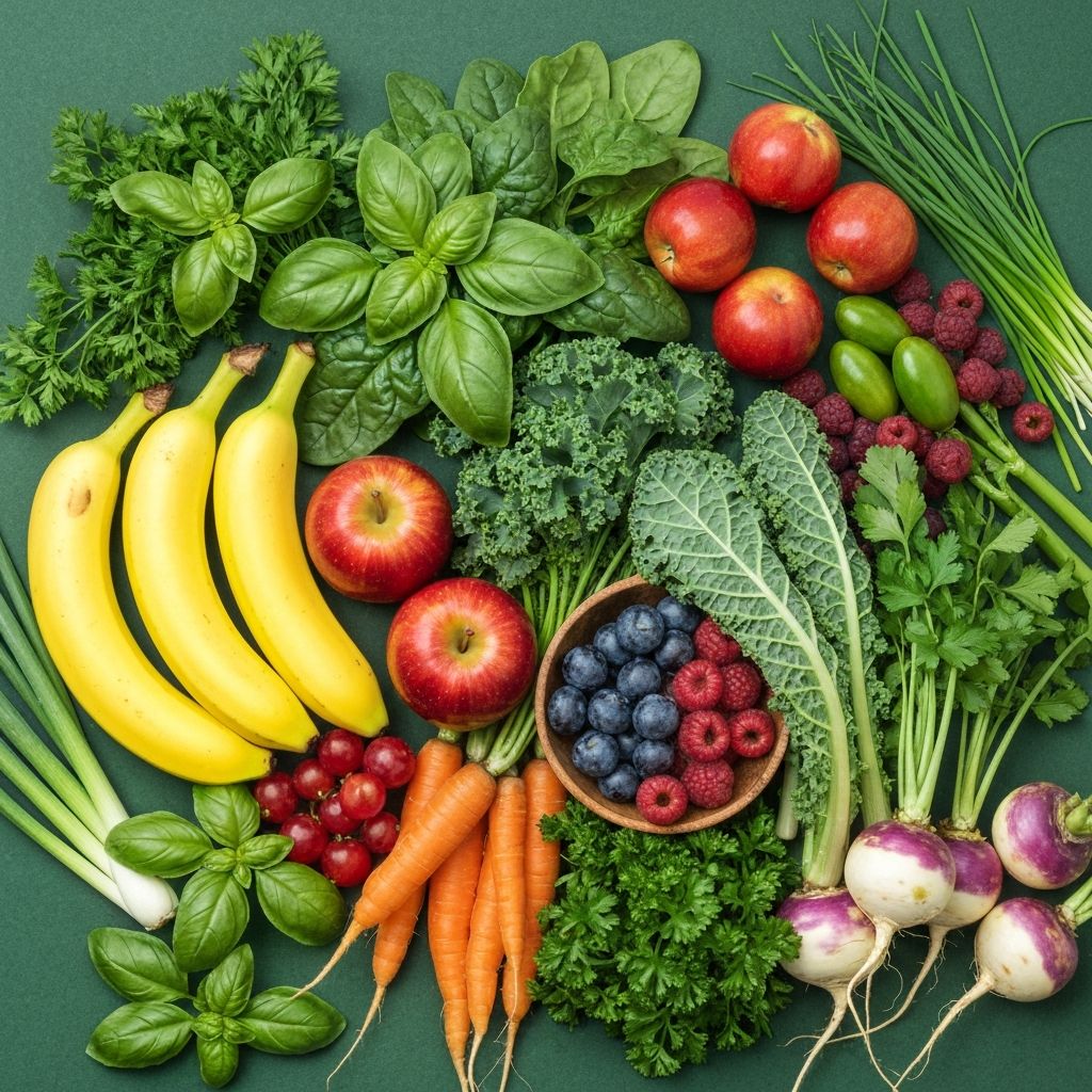 Diverse natural produce and ingredients